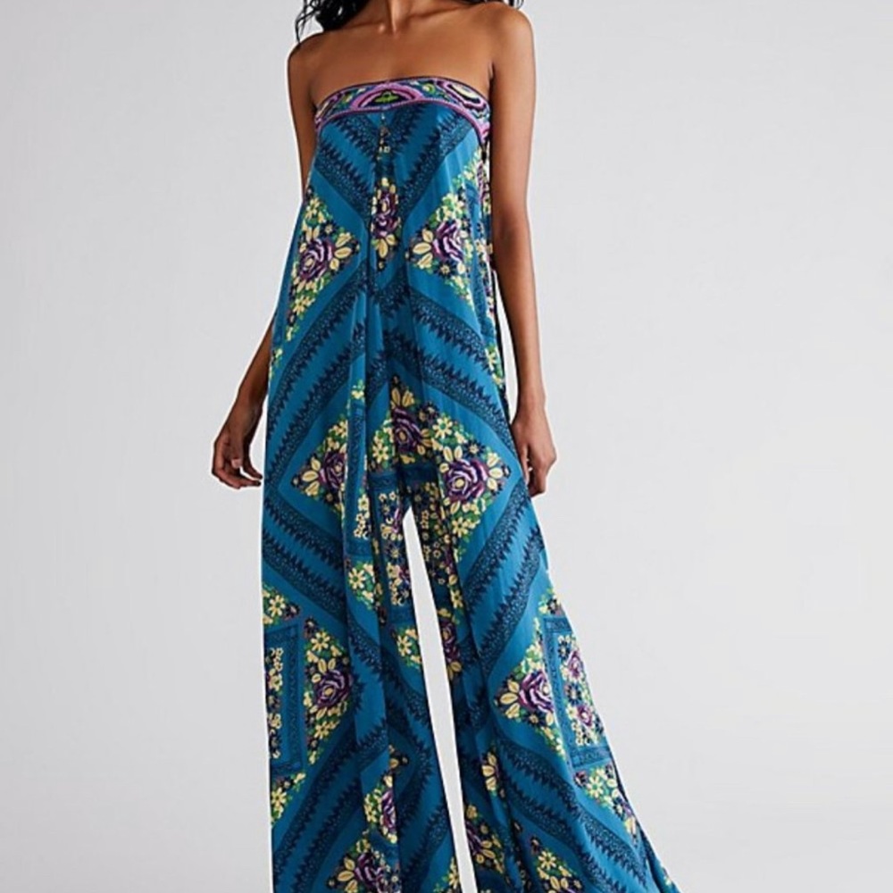 Free People Serendipity Floral Bohemian Strapless Jumpsuit L